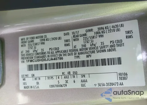 2018 Ford Escape Sel from USA, damaged, VIN 1FMCU0HD0JUA40786